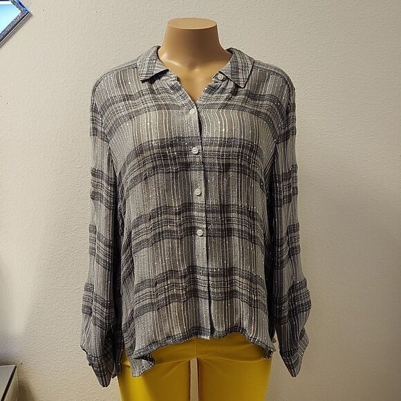 BRAND NEW I-N-C WOMEN'S PLAID SEQUIN BUTTON UP SHIRT - Picture 11 of 16